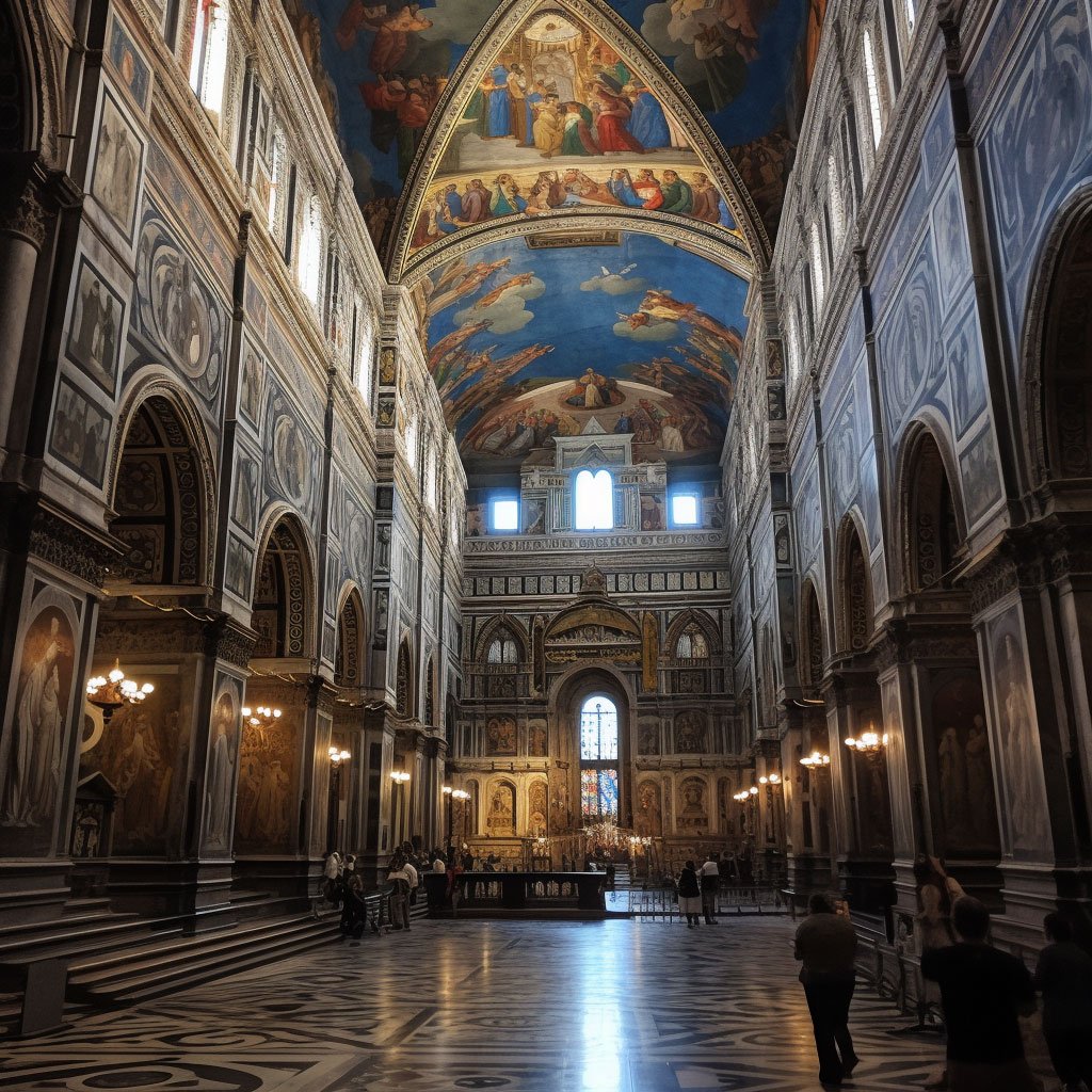 The interior of the Duomo, focusing on the frescoes.