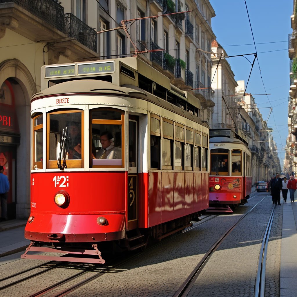 Image shows one of the historic trams in Porto.