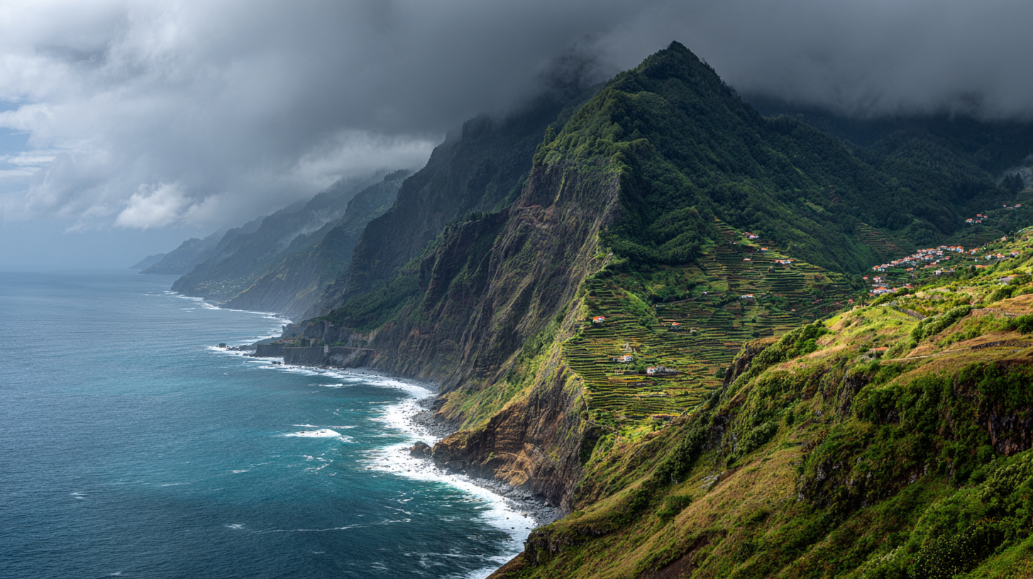 Madeira’s volcanic vineyards above the ocean.