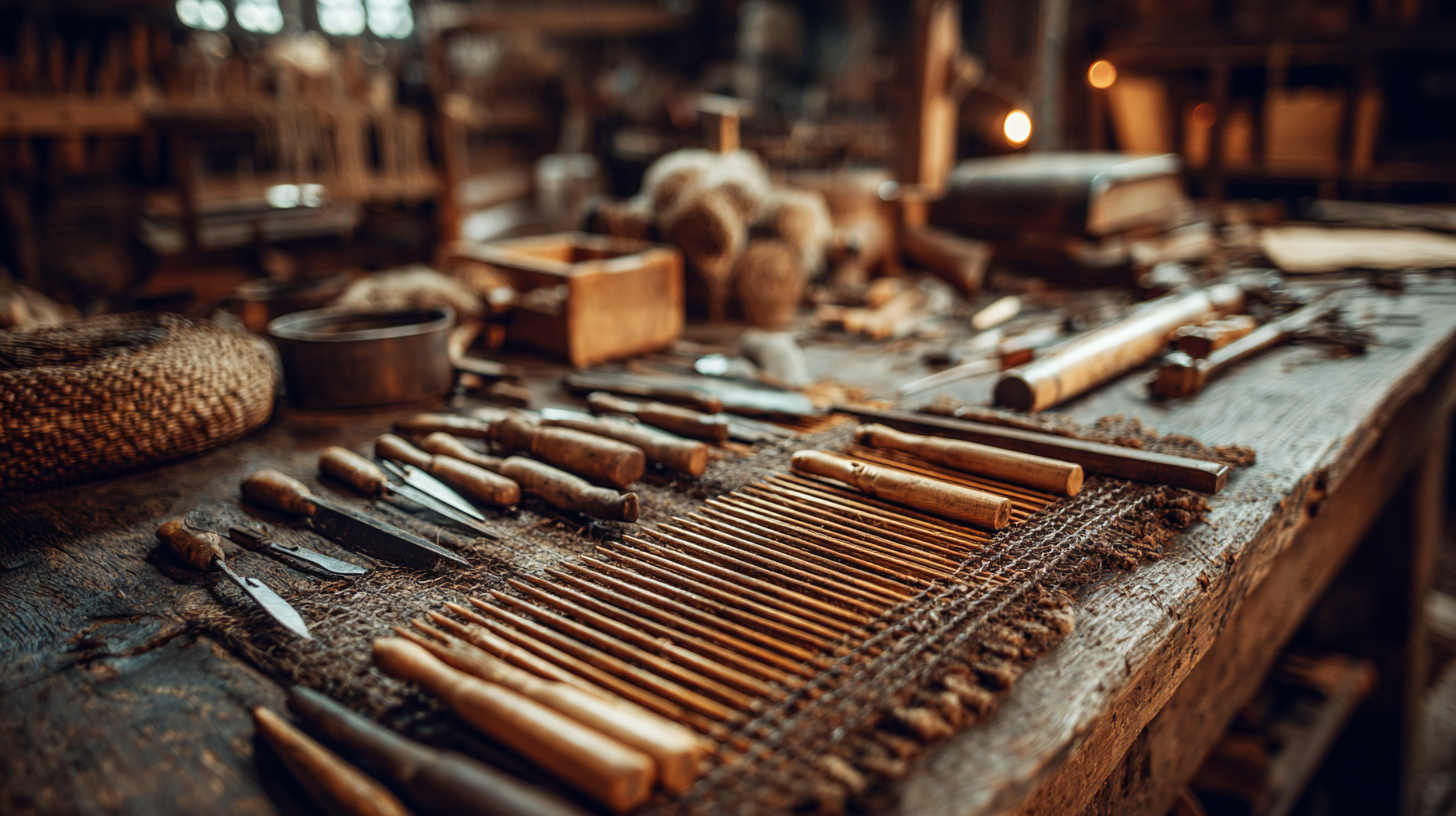 Close-up of traditional craft tools in a Portuguese museum.