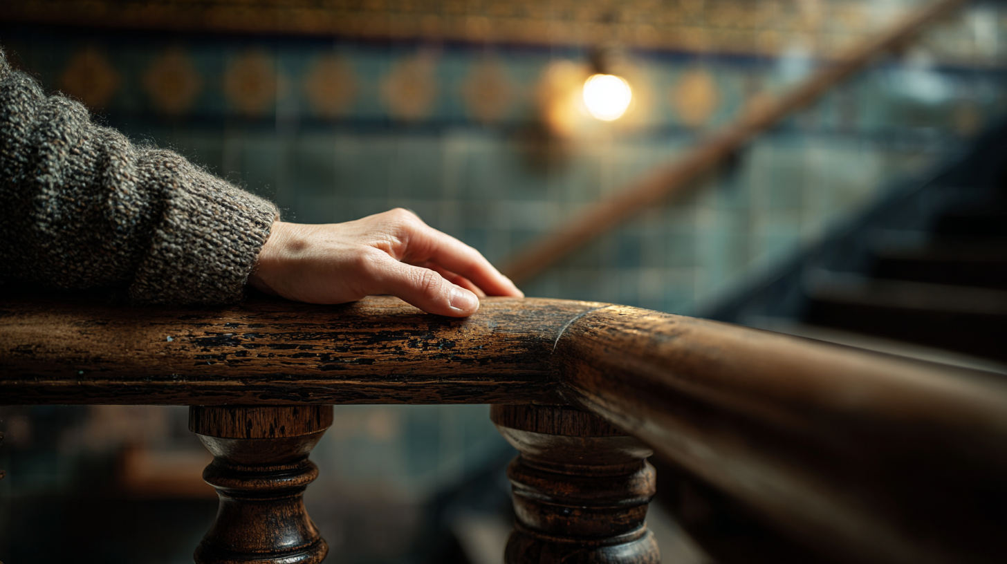 Museums in Portugal — hand touching a wooden banister inside a historic museum