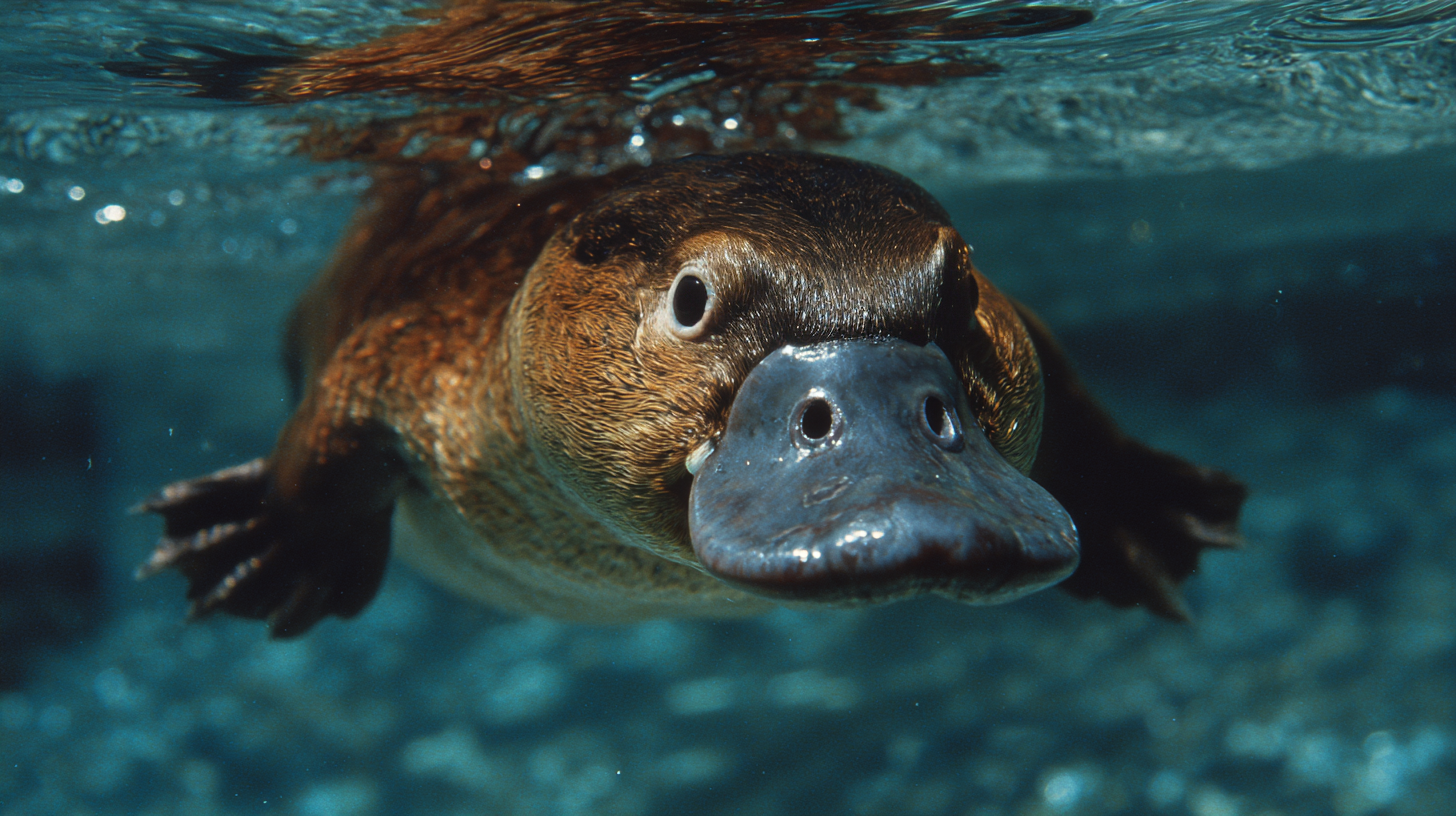 Close-up of water ripples hinting at a platypus below.
