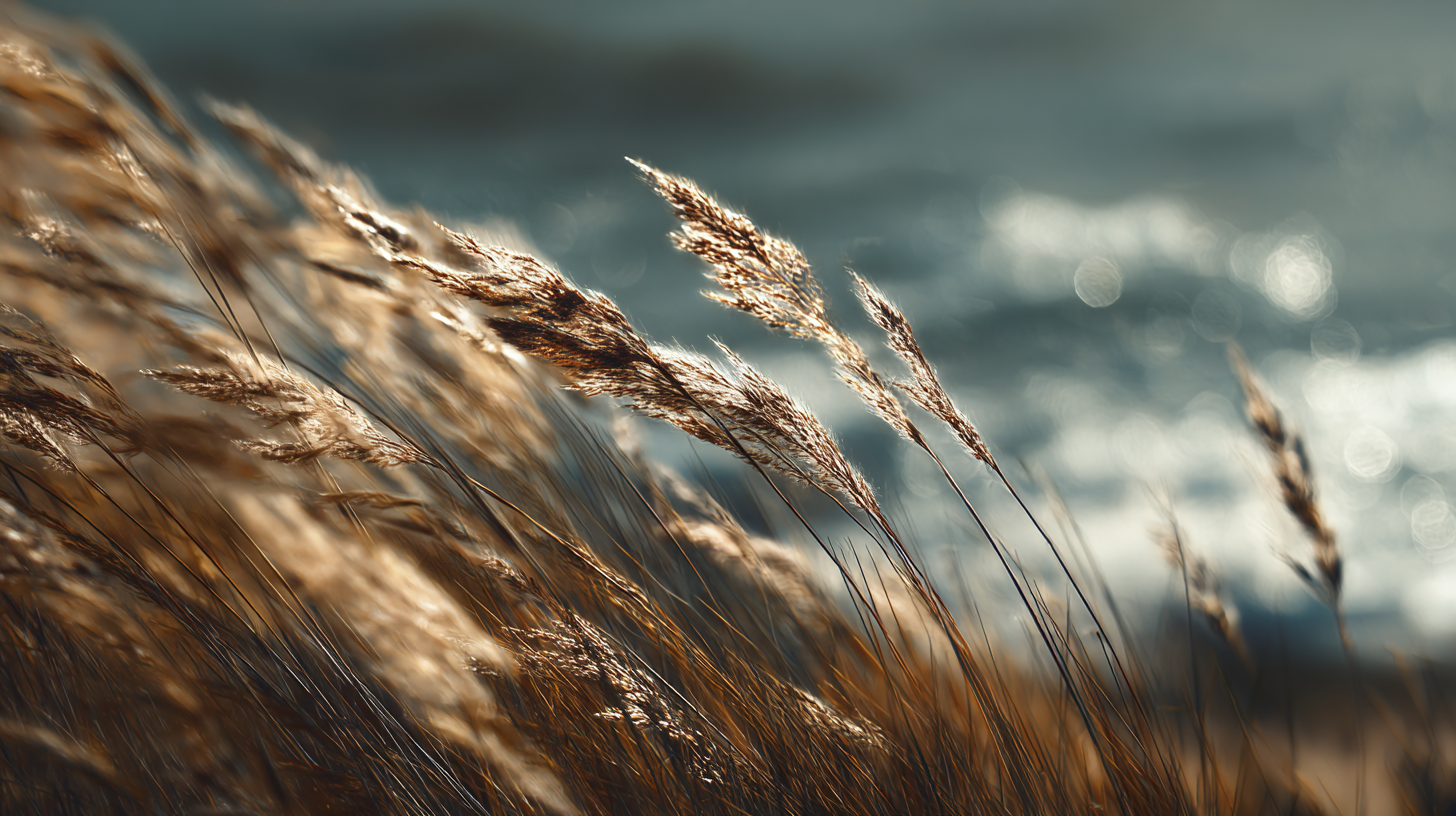 Portugal natural landscapes — wind blowing through coastal grass with the ocean in the background.