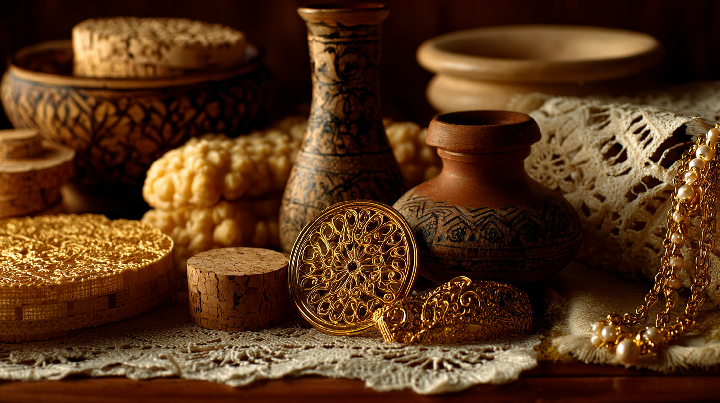 Close-up still-life of various Portuguese handmade crafts.