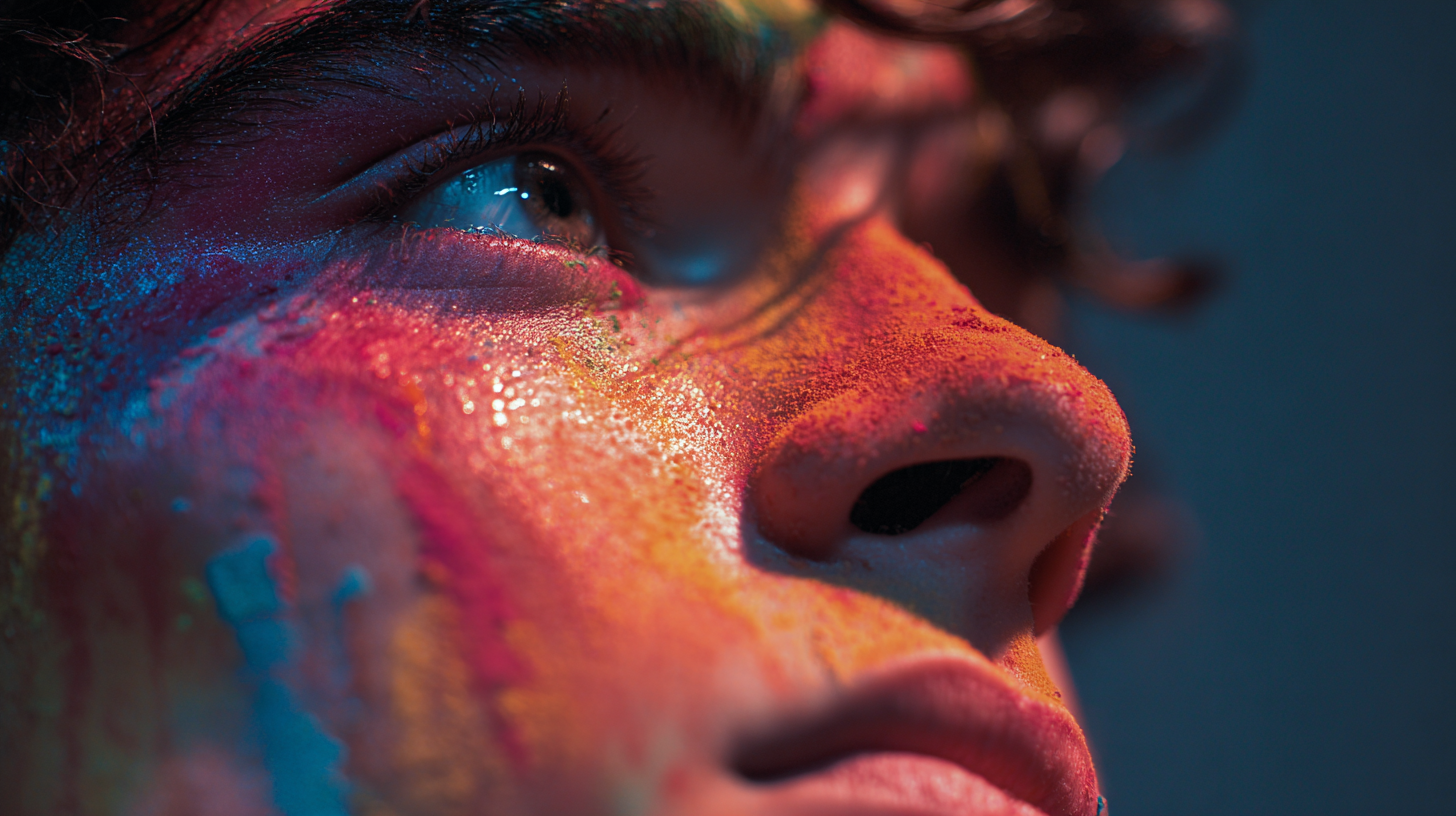 Close-up of an artist performing at a modern Portuguese festival.