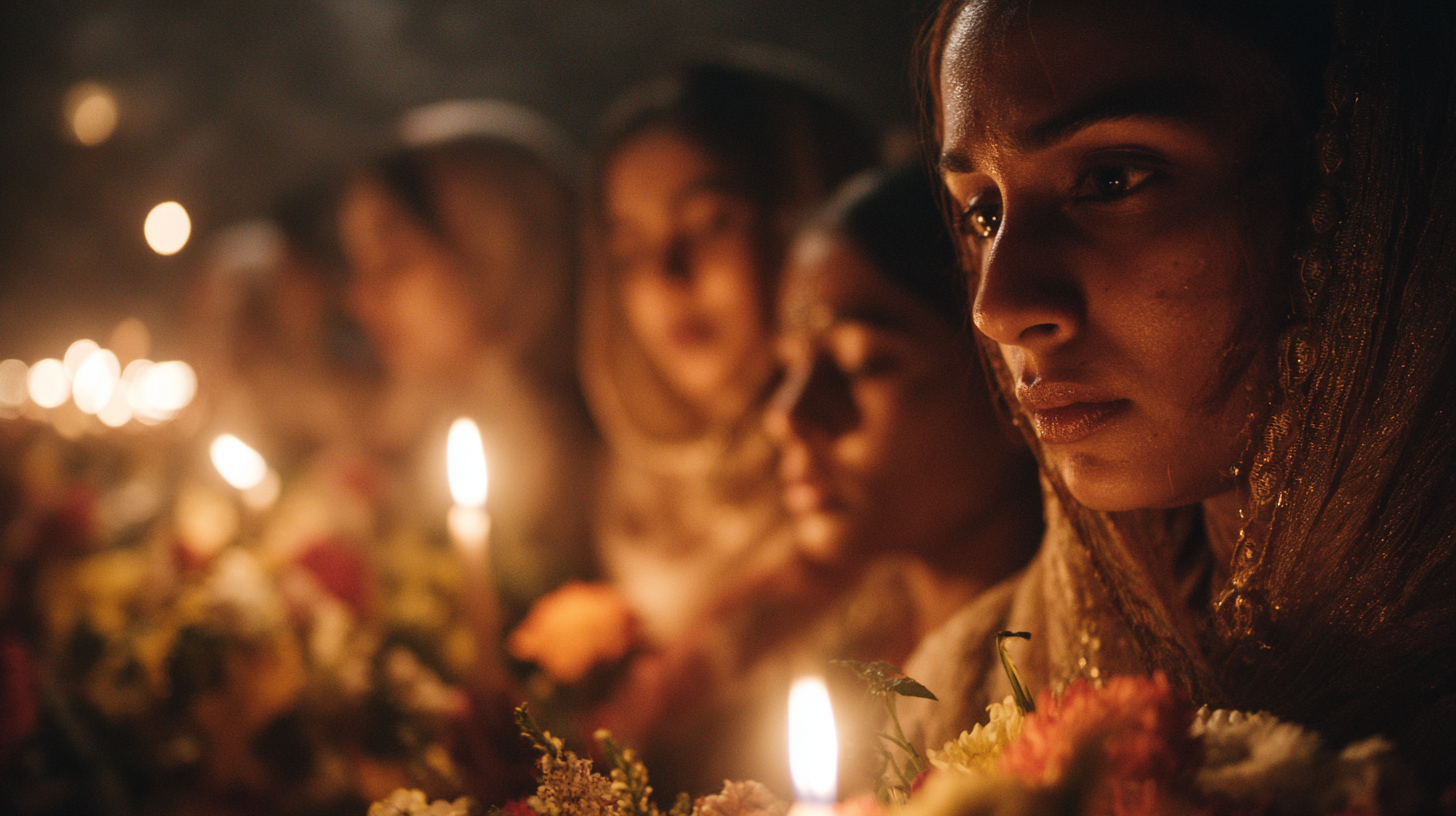 Close-up of people holding candles during a Portuguese religious procession.