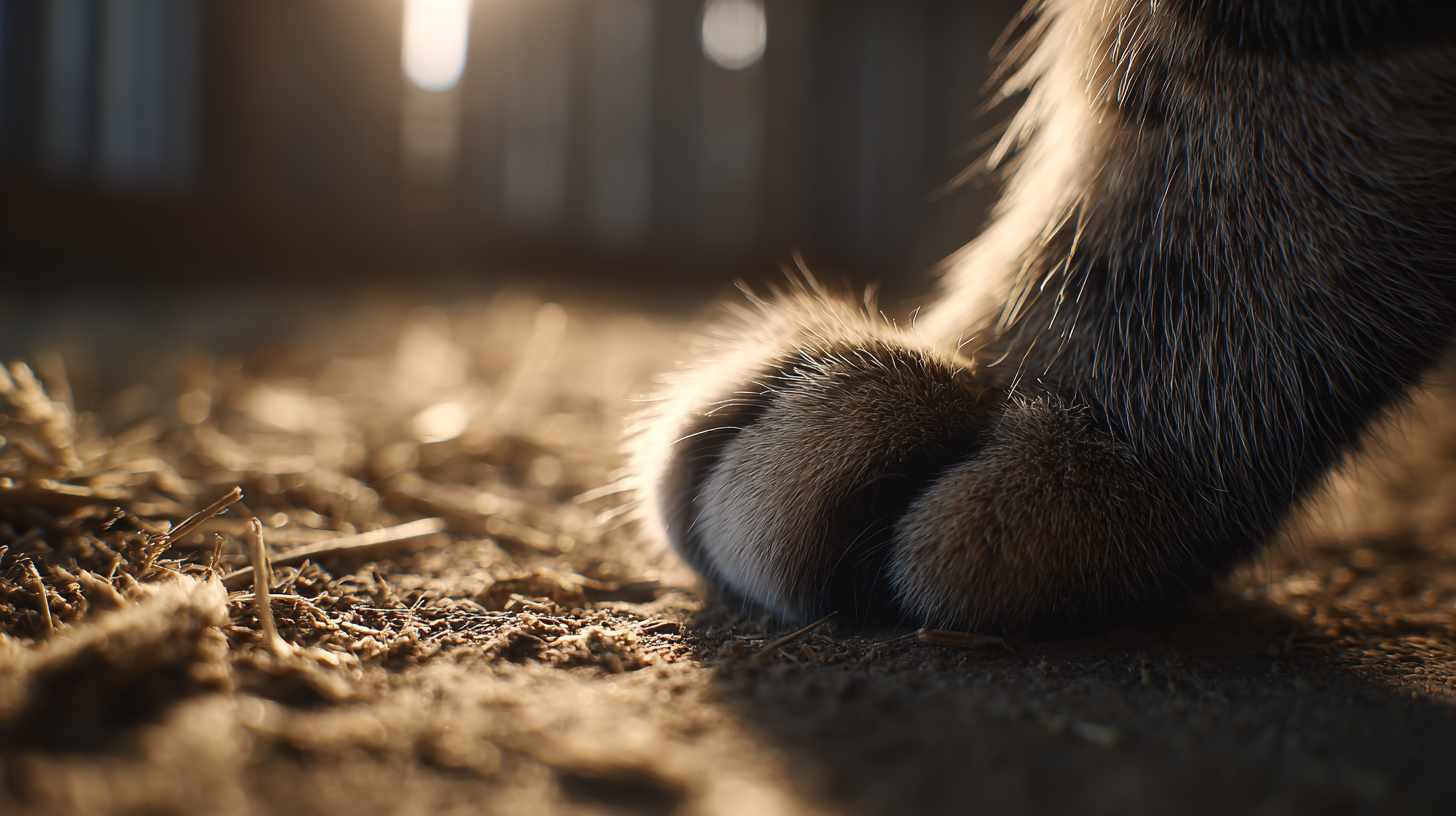 Close-up of animal fur or paw in soft sanctuary light.