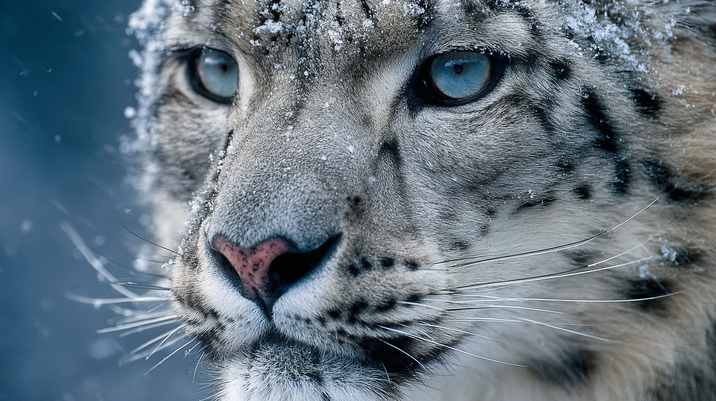 Close-up of a snow leopard in the northern mountains.