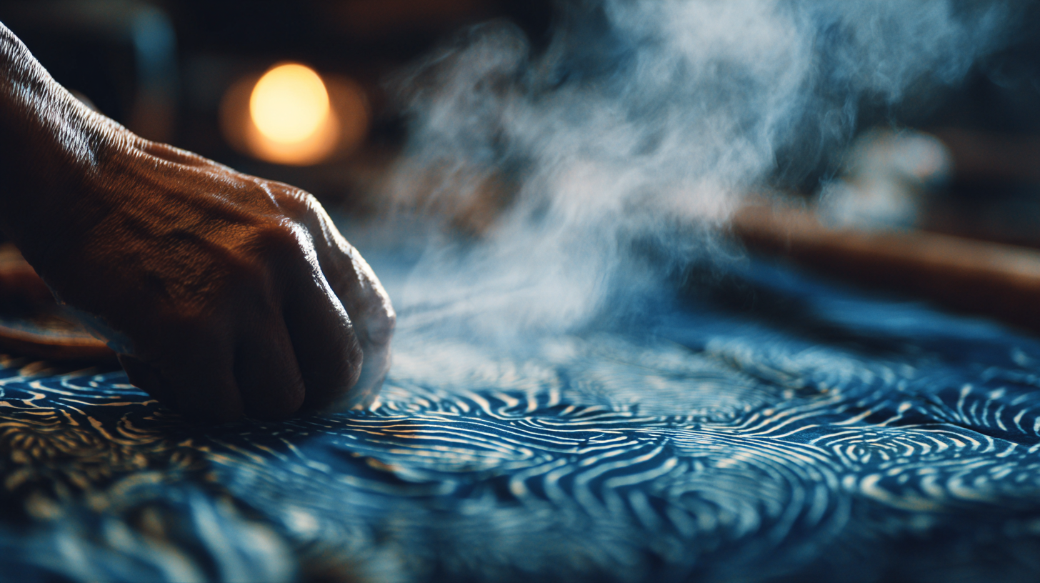Close-up of wax patterns forming on Thai batik fabric.