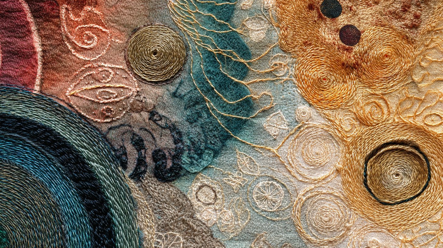 Close-up collage of Thai silk, clay, batik, embroidery, and metalwork textures.