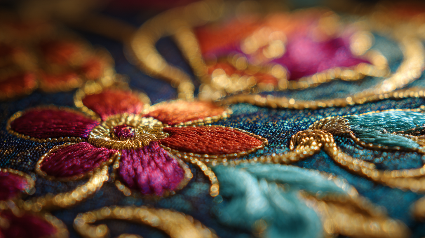 Close-up of intricate Thai embroidery with glowing thread.