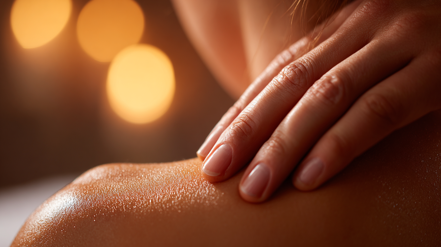 Close-up of hands performing gentle Thai massage pressure.