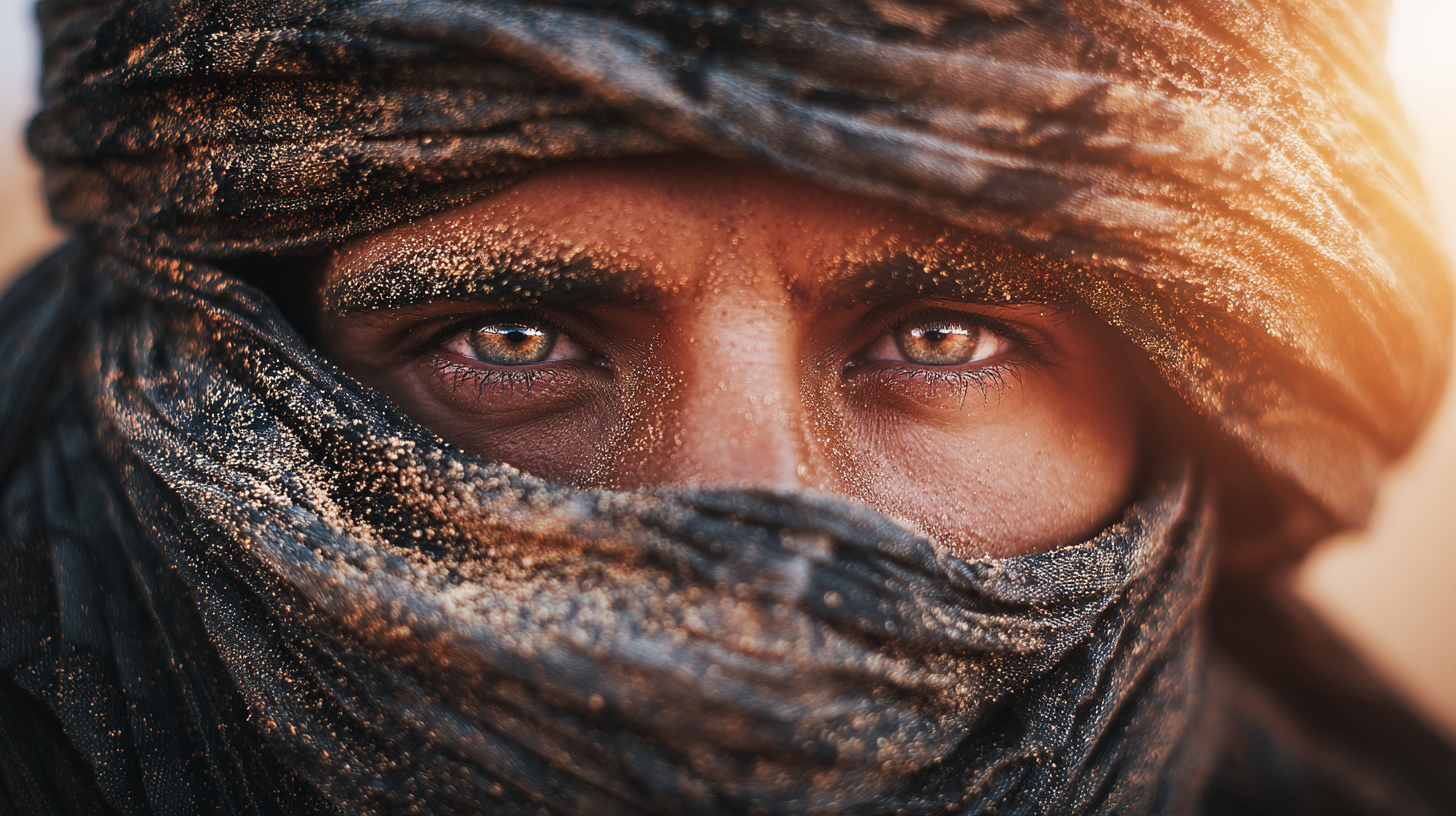 Close-up portrait of a person in the Thar Desert.