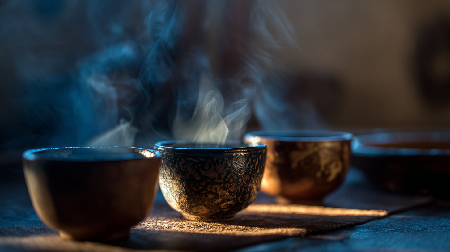 Three Ethiopian coffee cups symbolizing Abol, Tona, and Baraka. Ethiopian coffee culture expressed through traditional ceremonies, beans, and regional varieties.