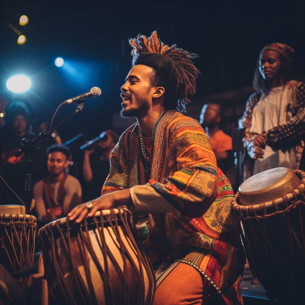 A photo of an Ethio-jazz performance, highlighting the fusion of traditional and contemporary music.
