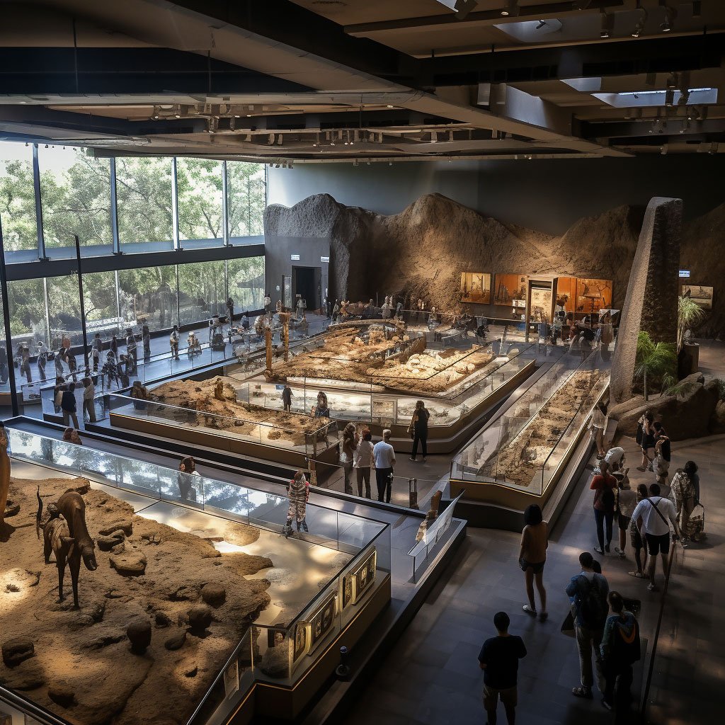 An inside view of the National Museum of Ethiopia, focusing on the paleoanthropological exhibit.