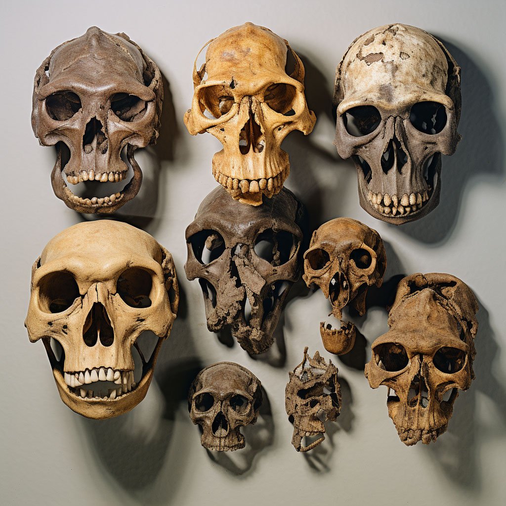 Images of the fossils found in the Afar region, specifically the Australopithecus Afarensis, also known as "Lucy".