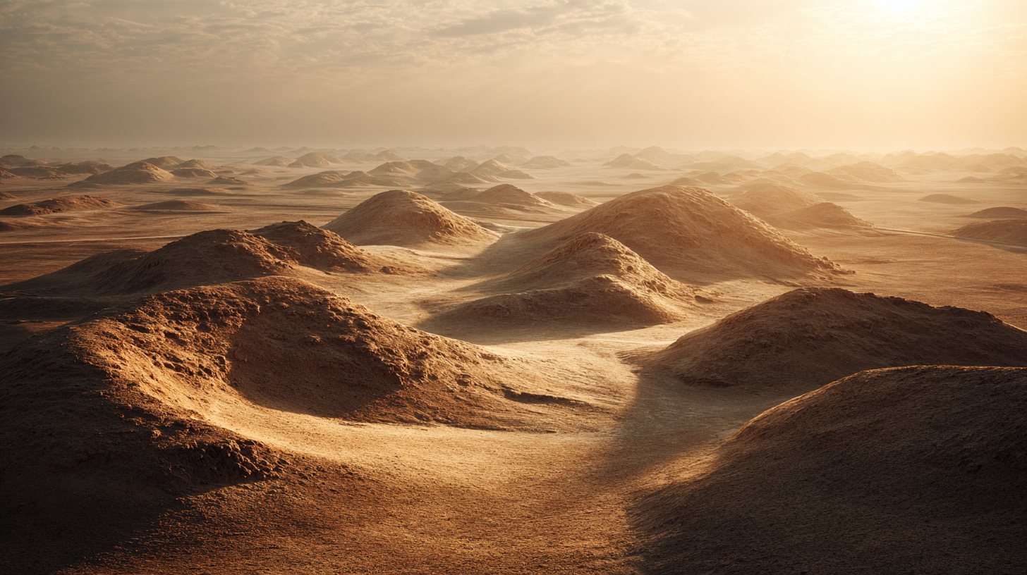 Ancient burial mounds scattered across Bahrain’s desert landscape.