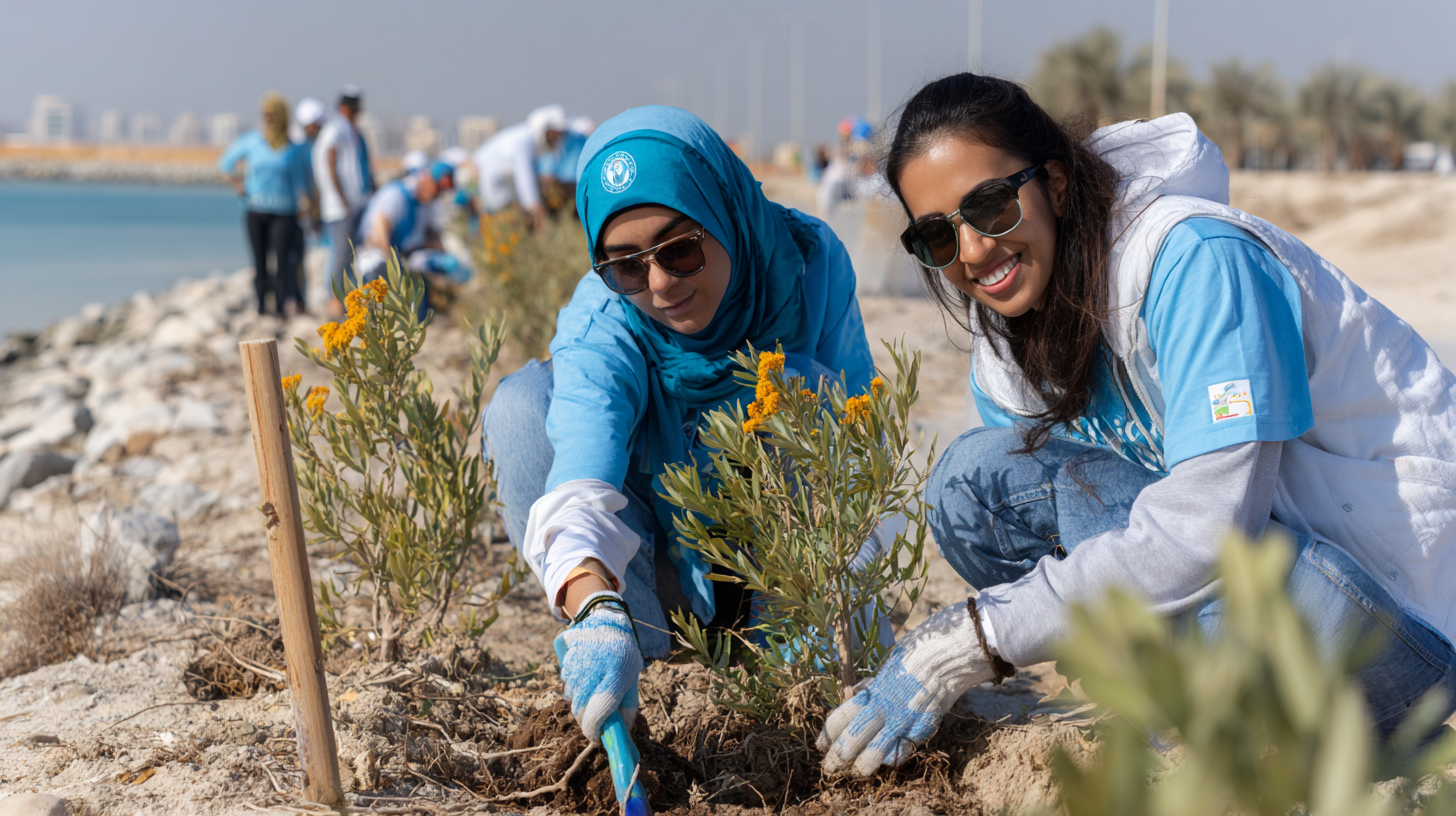 Volunteers participating in environmental community activities in Bahrain.