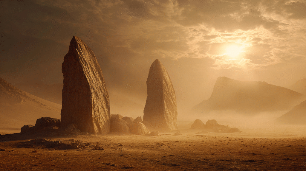 A composite-style scene representing key elements of Bahrain’s ancient heritage.