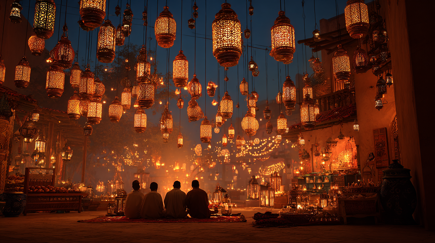 Islamic celebrations in Bahrain with lanterns, gatherings, and traditional sweets.