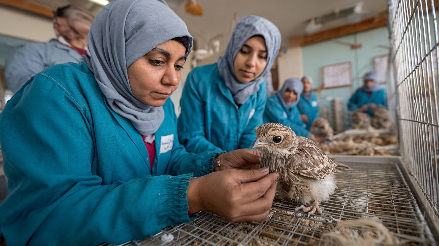 Caretakers treating an injured animal at a wildlife rehabilitation center in Bahrain.