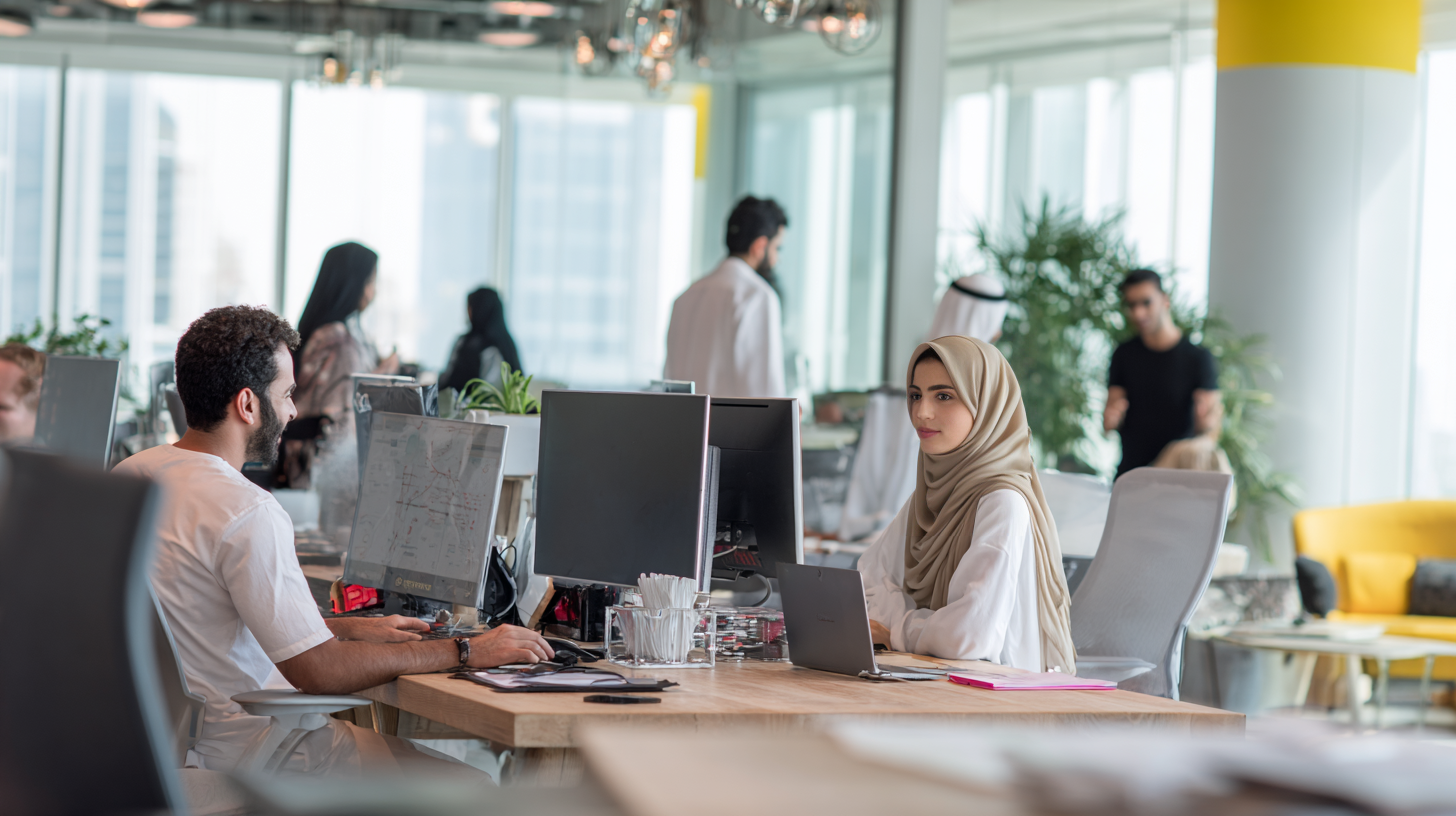 Professionals collaborating in a modern Bahraini office environment.