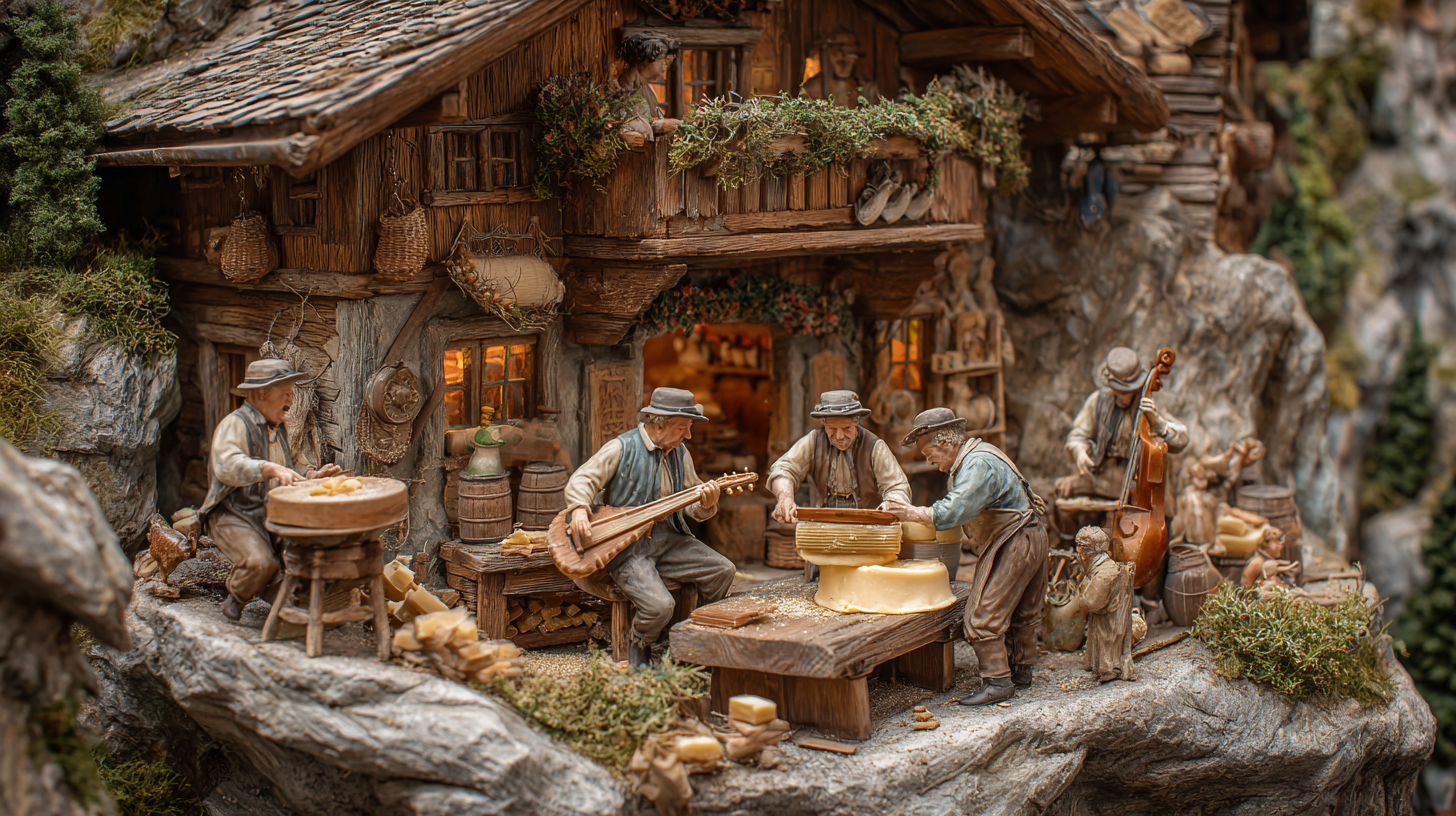 Alpine festival with cheesemaking, shepherds, and traditional mountain culture.