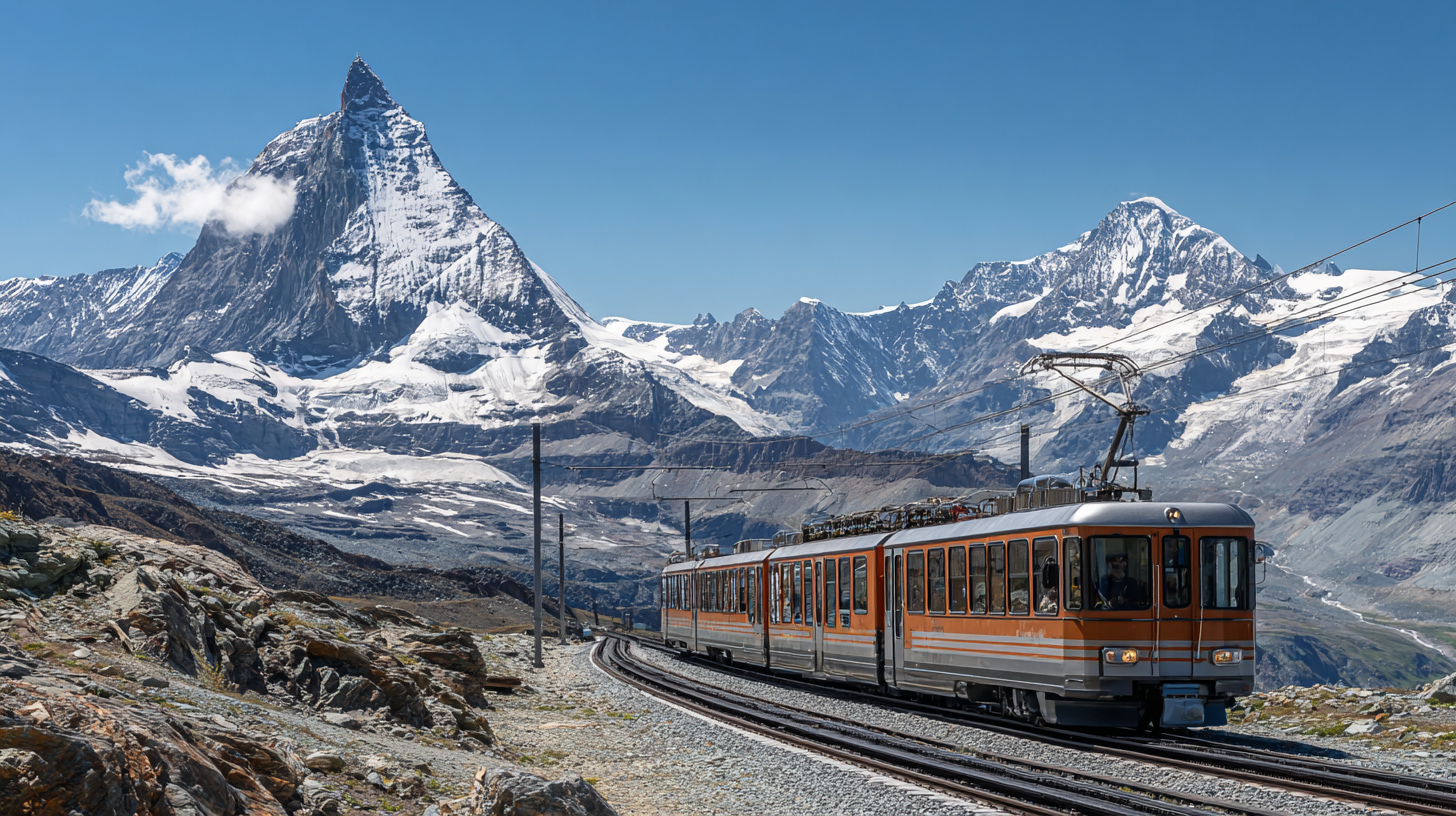 The Gornergrat Railway traveling through the Swiss Alps toward high mountain vistas.