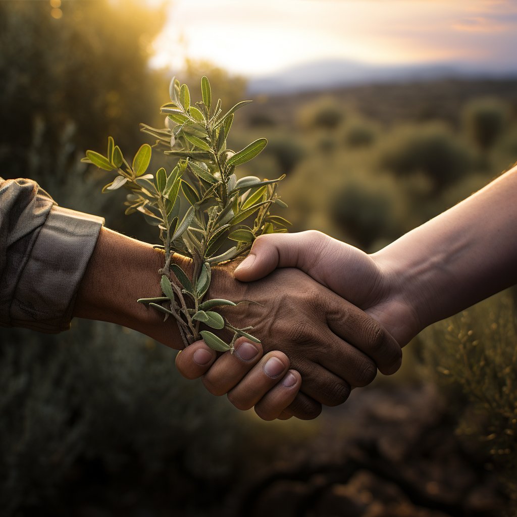 An image that symbolizes hope and the potential for coexistence, such as a handshake, olive branch, or a peaceful landscape in the region.
