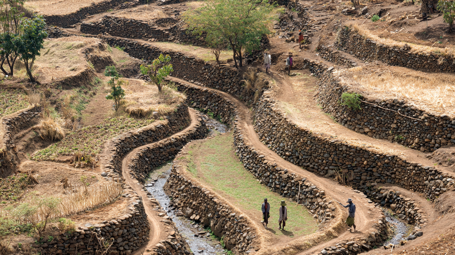 Konso agricultural terraces with stone walls and water management systems.