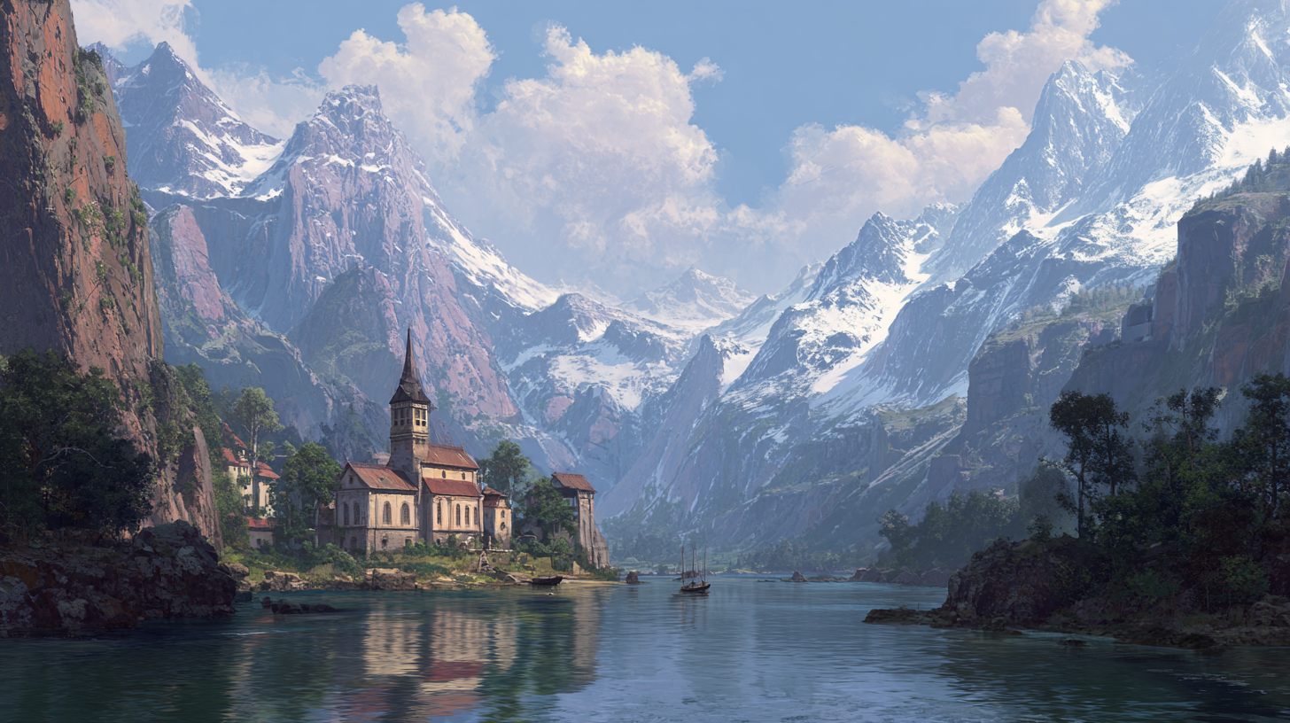 Tell’s Chapel on Lake Lucerne surrounded by dramatic mountain scenery.