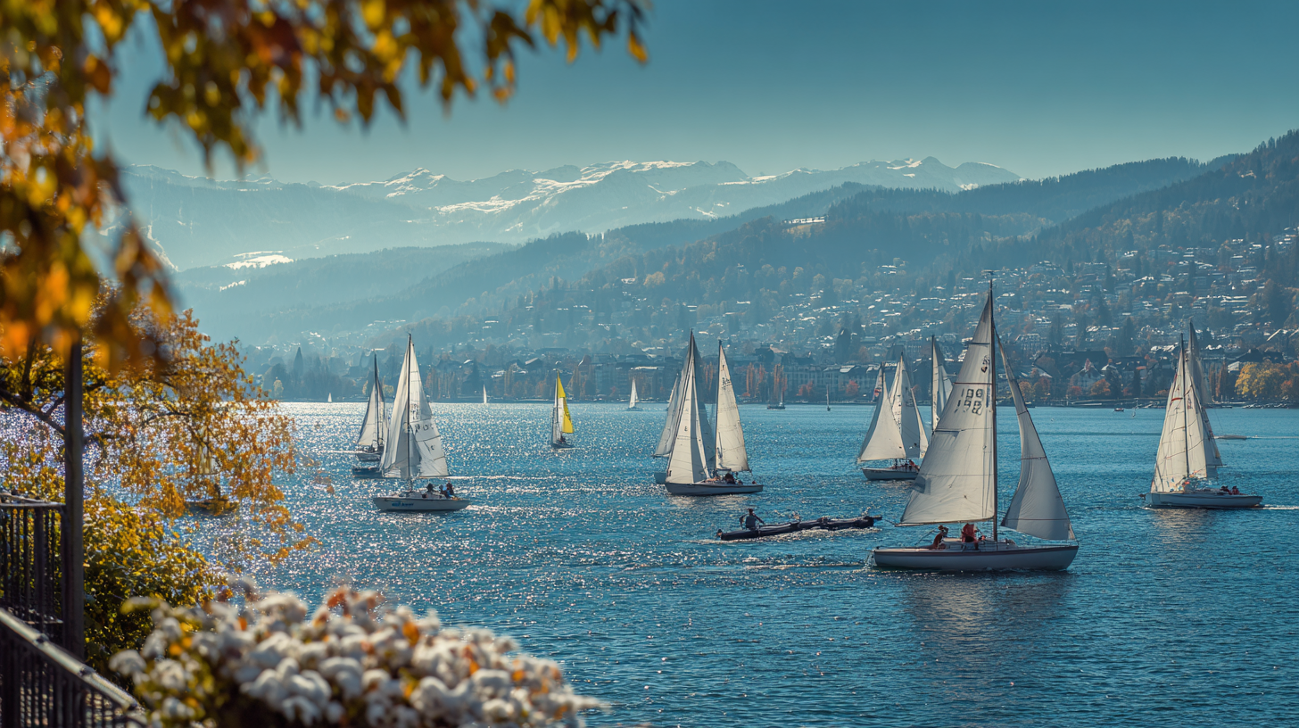 Outdoor activities around Lake Zurich across seasons, from sailing to winter walks.