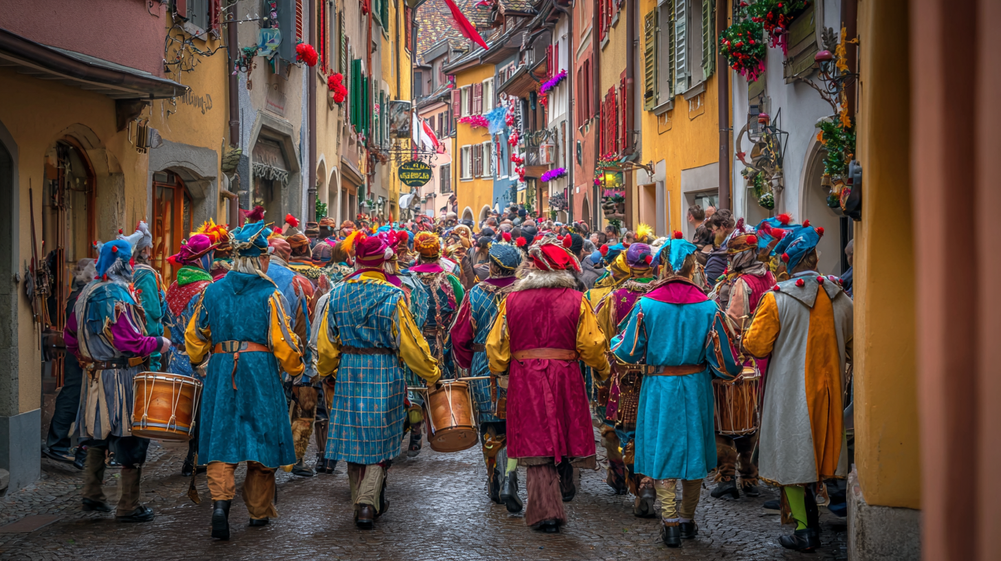 Fasnacht festival in Stein am Rhein with colorful costumes and musical parades.