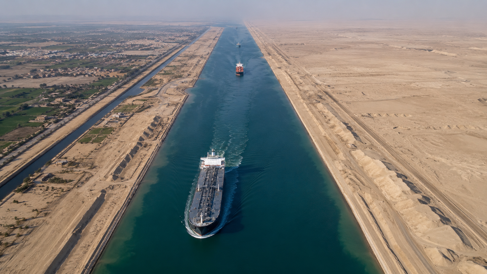 Aerial view of the Suez Canal symbolizing regional power in the Middle East
