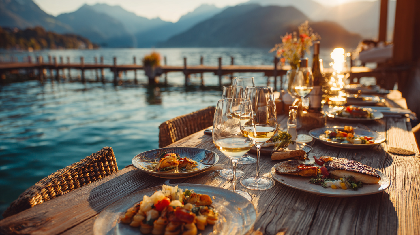 Lakeside dining in Switzerland with fresh regional dishes and scenic views.
