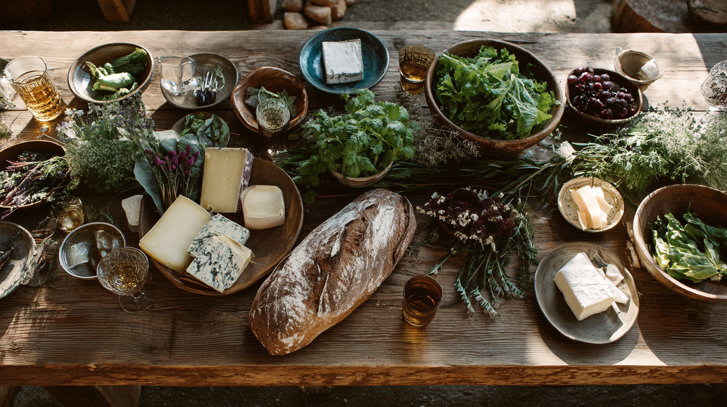 Swiss farm-to-table meal featuring local organic ingredients and artisanal foods.
