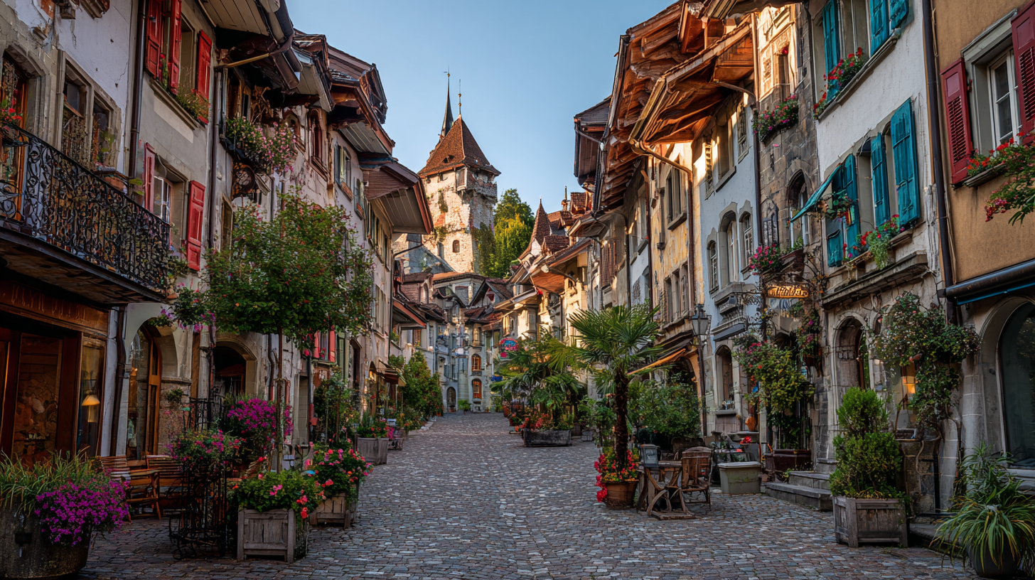 Local Swiss market with farmers and artisans supporting community-driven sustainability.