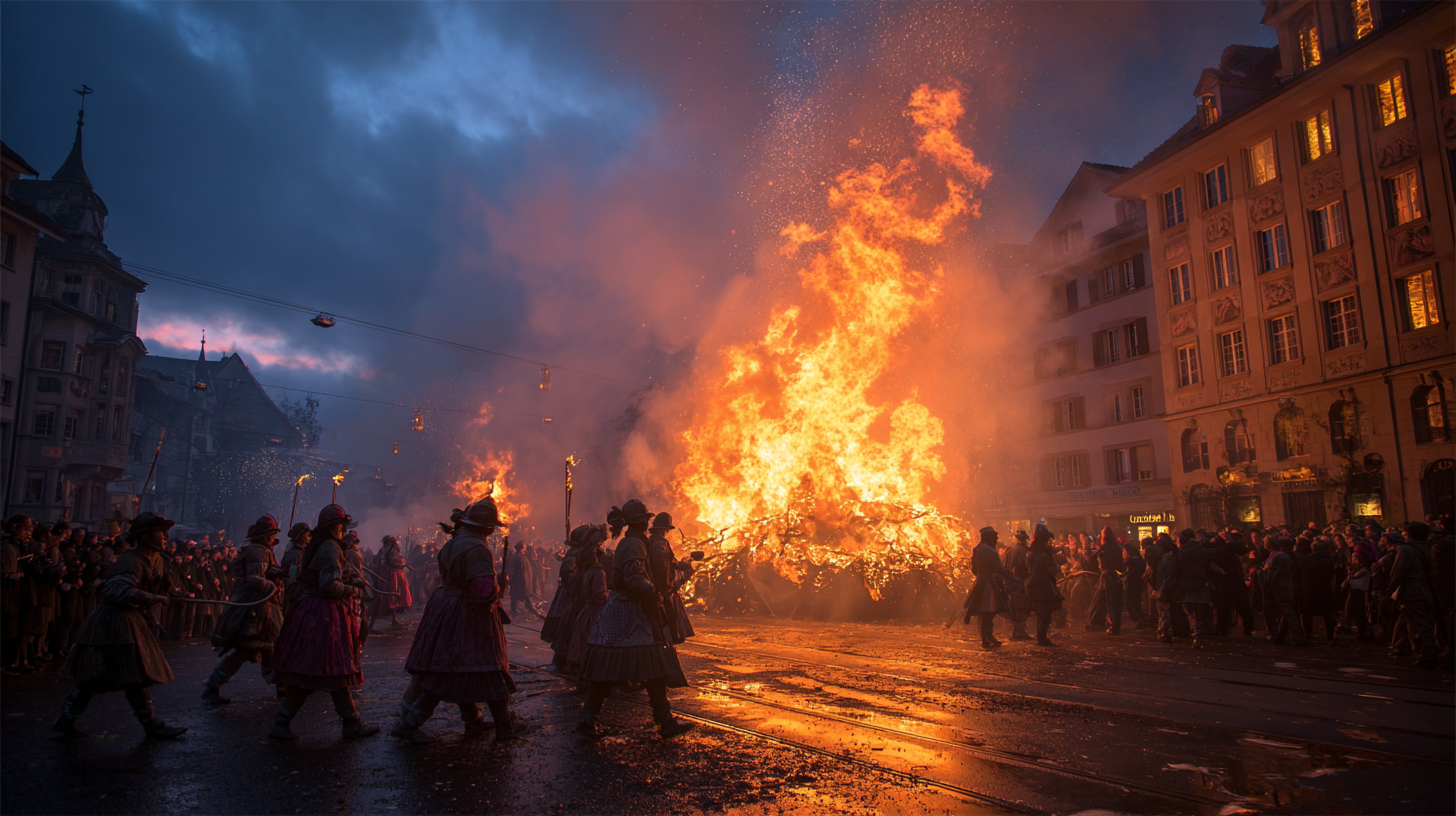 Zurich’s Sechseläuten festival with the burning Böögg snowman and traditional guild parade.