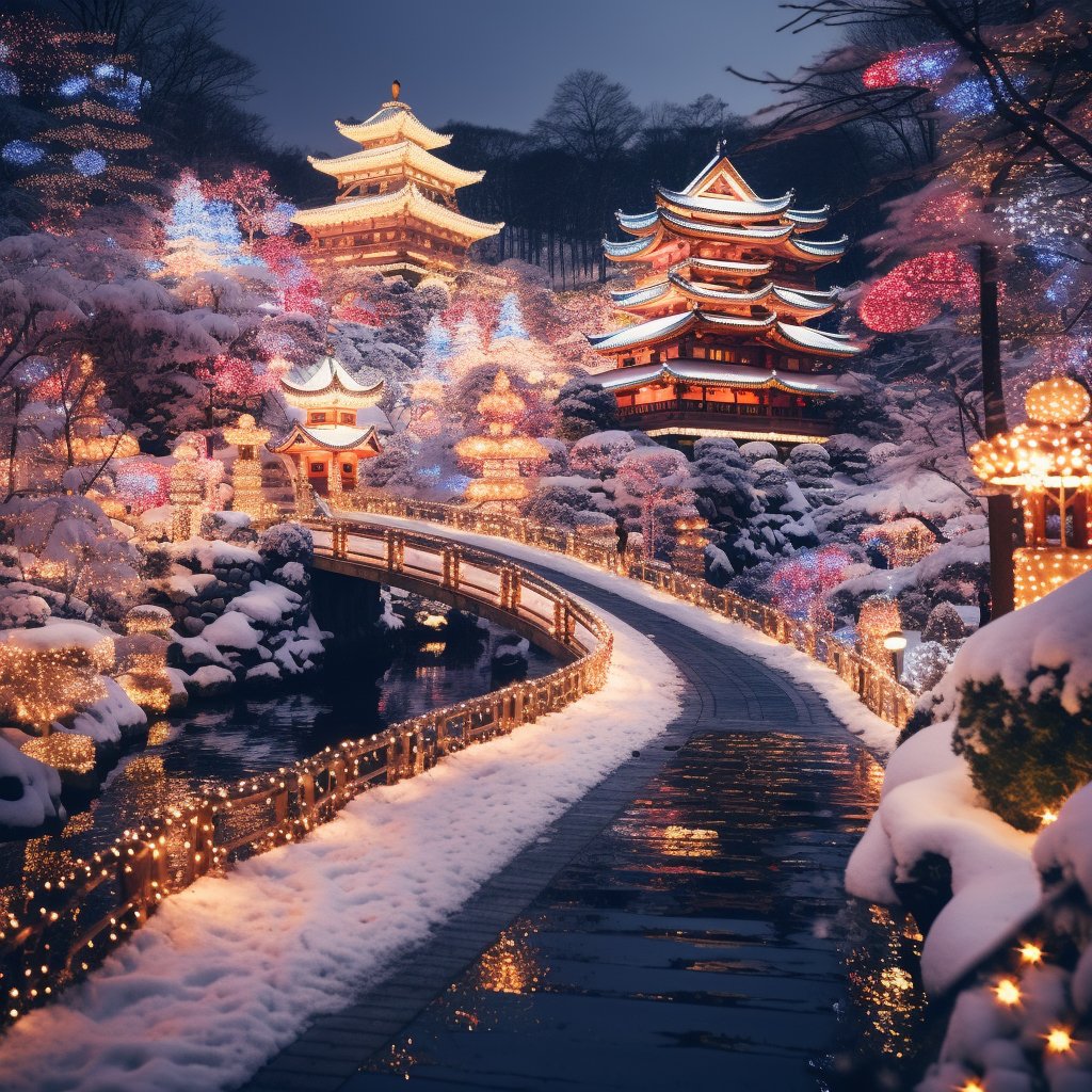 A photo of dazzling light displays, illustrating Japan's winter wonderlands.