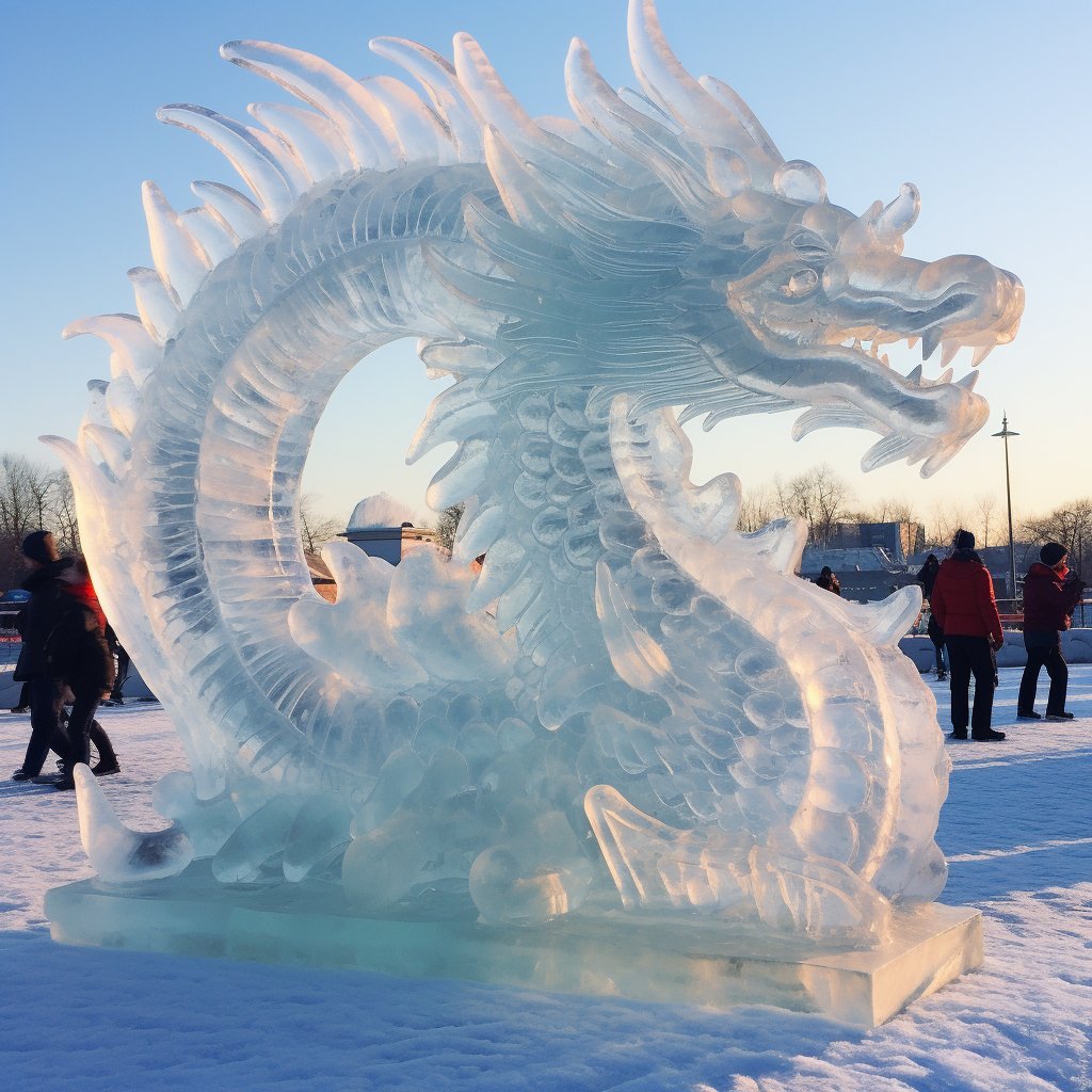 Intricate ice and snow sculptures, highlighting the festival's artistic nature.