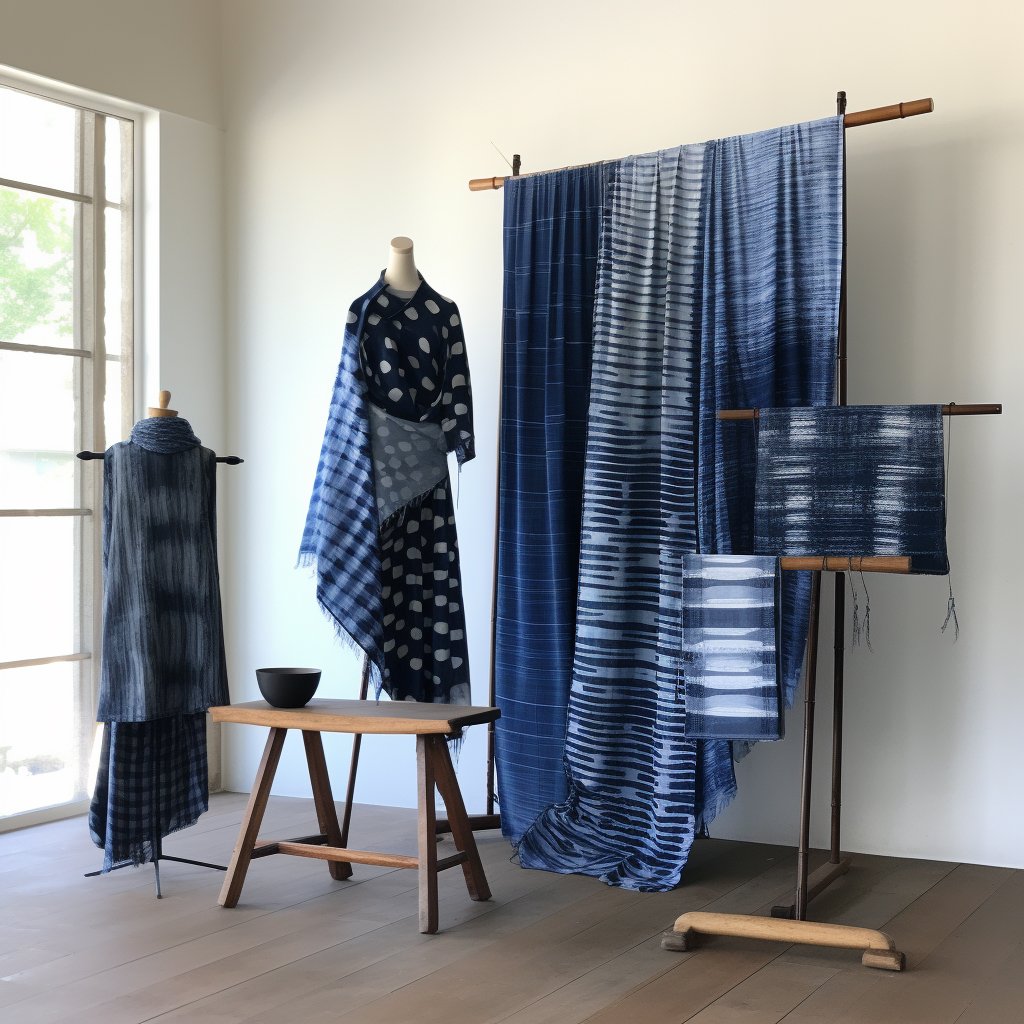 Shibori textiles and Nishijin weaving samples.