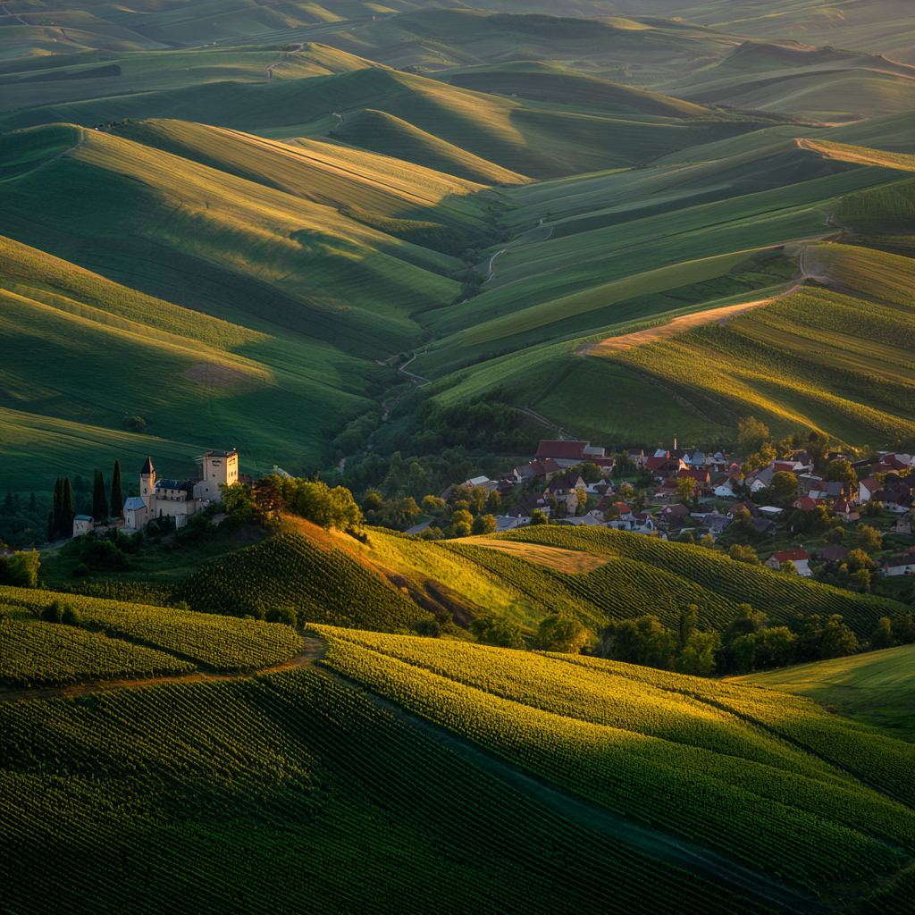 Moravia wine region landscape at golden hour