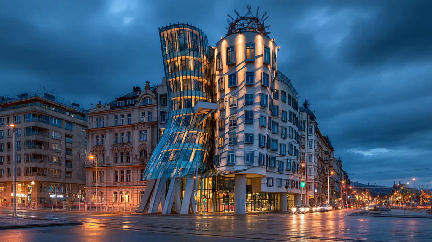 Prague modern architecture – the Dancing House at sunset