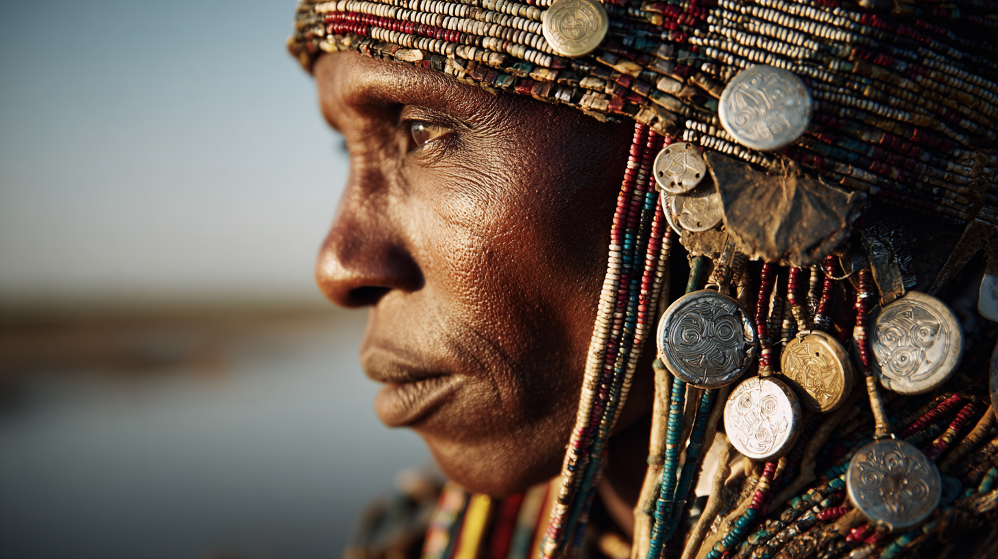 Dassanech woman wearing traditional jewelry crafted from recycled materials.