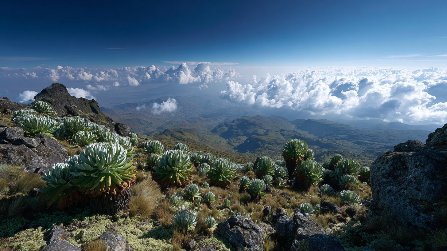 Ethiopia’s Afro-alpine plateau with giant lobelias and highland landscapes.