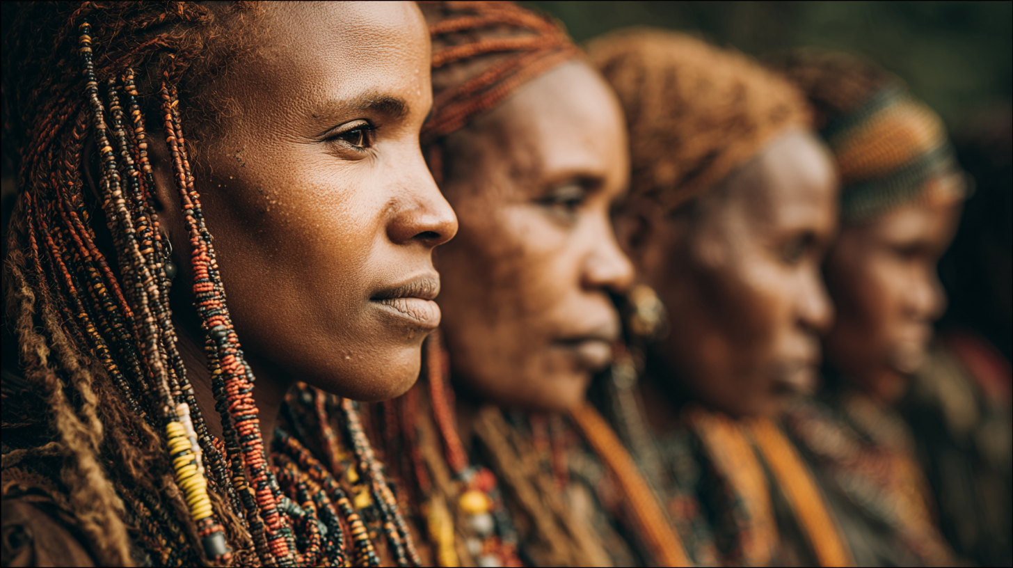 Hamar women with traditional ochre hairstyles and beadwork in the Omo Valley.
