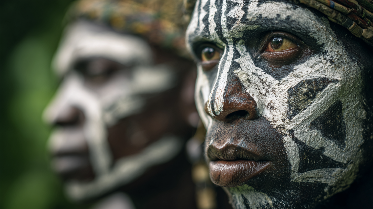 A member of the Surma tribe decorated with traditional clay body painting.