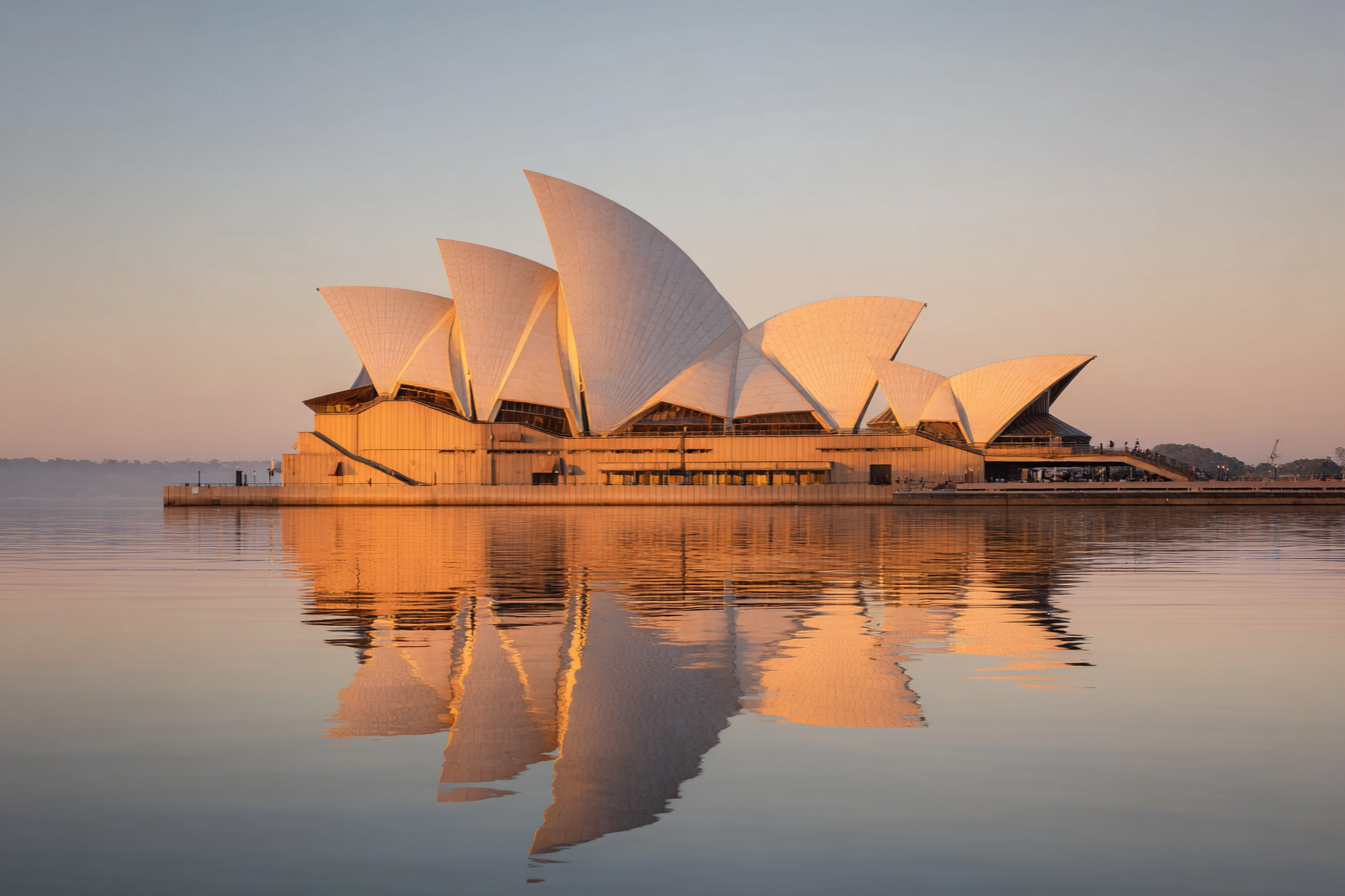 Cinematic photo of the Sydney Opera House at sunrise