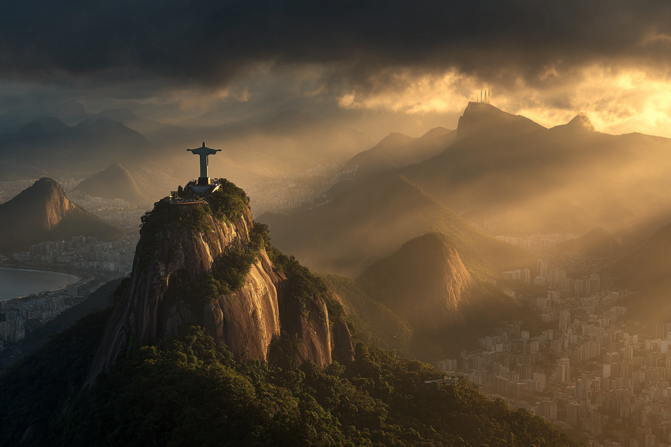 Cinematic sunrise view of Christ the Redeemer in Rio de Janeiro